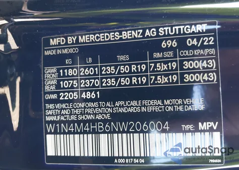 2022 Mercedes-Benz Glb 250 4Matic z USA, uszkodzony, nr VIN W1N4M4HB6NW206004